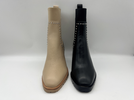 Tan hielen de Laarzen van de de Kledingsenkel van de zachte Vrouwen van het koeleer met schachtnagels in metaal, vierkante abs, TPR outsole met pusable latex