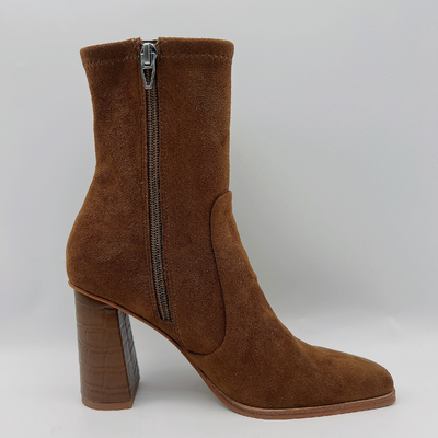 Van de het Leerkleding van de Vrouwen van het koesuède de Laarzen Vierkant Toe Lt Brown TPR Outsole met Pusable-Latex