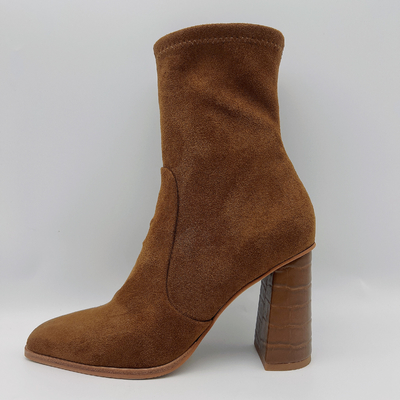 Van de het Leerkleding van de Vrouwen van het koesuède de Laarzen Vierkant Toe Lt Brown TPR Outsole met Pusable-Latex