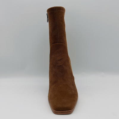 Van de het Leerkleding van de Vrouwen van het koesuède de Laarzen Vierkant Toe Lt Brown TPR Outsole met Pusable-Latex