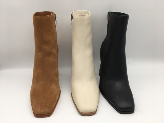Modieuze Vierkante Toe Leather Ankle Boots-ODM OEM de Enkellaarzen van het Damessuède