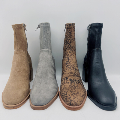 Van de de Luipaarddruk van bureaudames van de Enkellaarzen Bovenleer van Tan Black Soft Nappa Leather het Beige