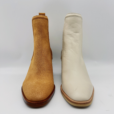 Ronde Toe Ankle Boots Womens Leather-Tan/het Beige van Kledingslaarzen met Elastiekje
