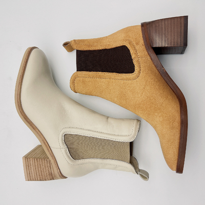 Ronde Toe Ankle Boots Womens Leather-Tan/het Beige van Kledingslaarzen met Elastiekje