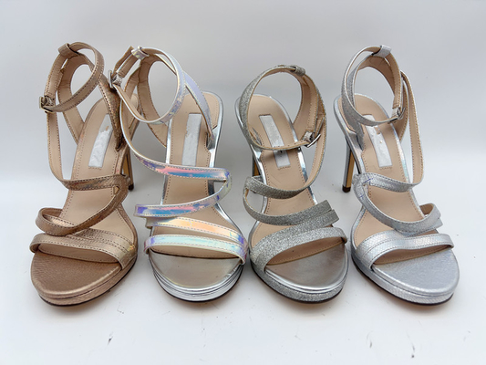 Het elastische van het Leersandals van Omslagdames Zachte Donkere Zilver met 5cm Stiletto