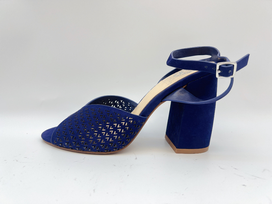 Het vierkante Zachte Nubuck Echte Leer Sandals van Toe High Heel Sandals Navy voor Dames