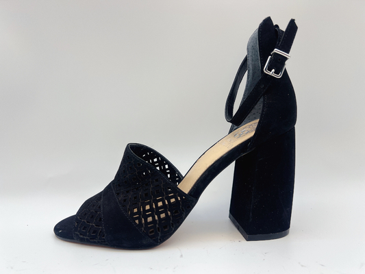 Zacht Nubuck-Dames Zacht Leer Sandals Zwarte #6-#11 met Visnetbovenleer