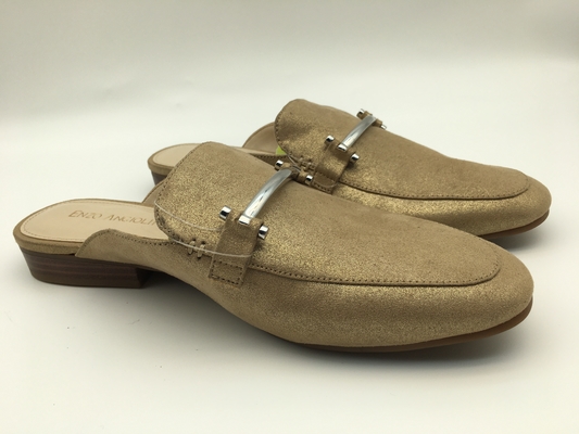 Het gesloten Echte Leer van Toe Soft Ladies Slippers Bronze met Strook Vierkante Gesp