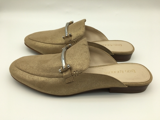 Het gesloten Echte Leer van Toe Soft Ladies Slippers Bronze met Strook Vierkante Gesp