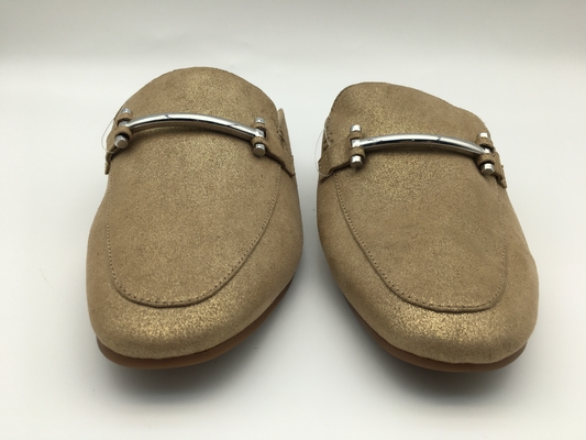 Het gesloten Echte Leer van Toe Soft Ladies Slippers Bronze met Strook Vierkante Gesp