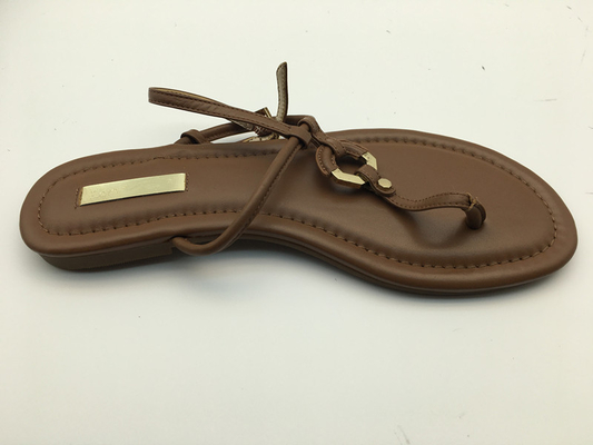 De bruine Zachte van het de Leren riem Echte Leer van Damespantoffels Vlakke Schoenen Op z'n gemak