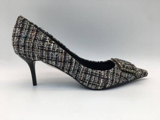 De geruite Hogere Schoenen van Damespompen, Schoenen van de de Hielkleding van Vrouwen de Hoge met Vierkante Metaalgesp