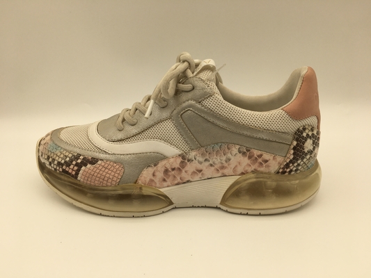 De Drukschoenen van de dames Roze Python, Comfortabele Leertennisschoenen