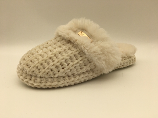 Van de Winter de Warme Pantoffels van oranje Vrouwen Zachte Vlakke Pantoffels met Gevlechte Bovenleer/Vachtvoering