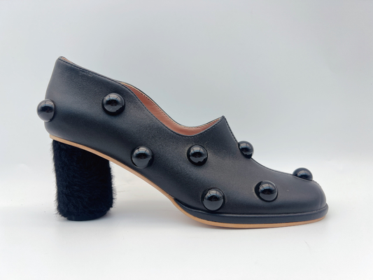 De zachte Nappa-van de Pompenschoenen van Leervrouwen Schoenen van de de Hielkleding Zwarte Lage met Paddestoelmozaïek