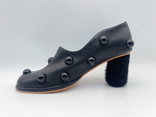 De zachte Nappa-van de Pompenschoenen van Leervrouwen Schoenen van de de Hielkleding Zwarte Lage met Paddestoelmozaïek