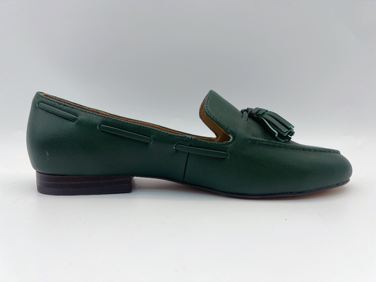 Van het Leerschoenen van maniervrouwen Vlakke Donkergroene niet de Misstapleeglopers