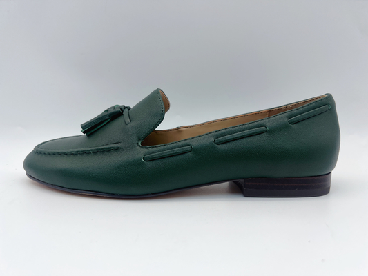 Van het Leerschoenen van maniervrouwen Vlakke Donkergroene niet de Misstapleeglopers