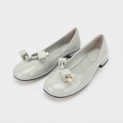Rijst grijze vierkante gesp dames casual platte schoenen, comfortabele platte damesschoenen