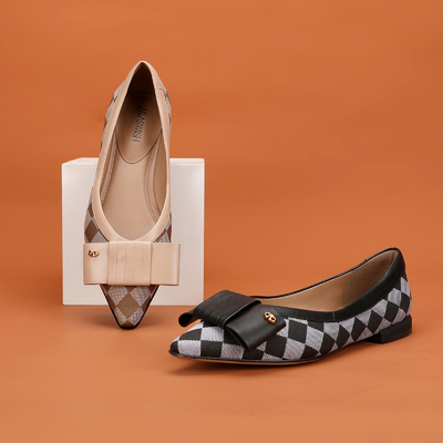 Zacht en lichtgewicht dames plat leren schoenen geruit patroon voor op kantoor