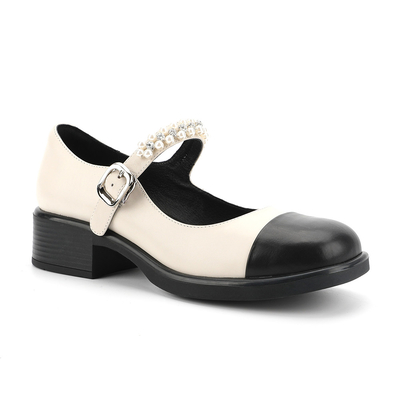 Het ronde Hoofd Zwart-witte Stikken van Omslagtoe womens leather flat shoes