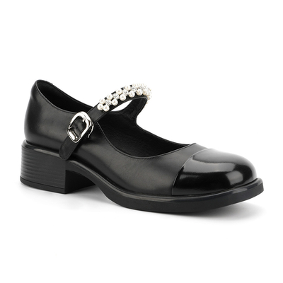 Het ronde Hoofd Zwart-witte Stikken van Omslagtoe womens leather flat shoes