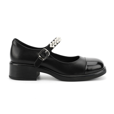 Het ronde Hoofd Zwart-witte Stikken van Omslagtoe womens leather flat shoes