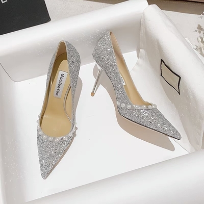 Het Huwelijkspompen van de lentedames, Schapehuid Gouden Glanzende Parel Crystal Shoes