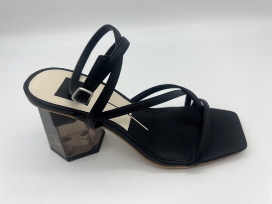 De brede Geschikte Zwarte Zomer Vierkant Toe Ankle Strap Heels van Sandals van het Dames Zachte Leer