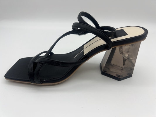 De brede Geschikte Zwarte Zomer Vierkant Toe Ankle Strap Heels van Sandals van het Dames Zachte Leer