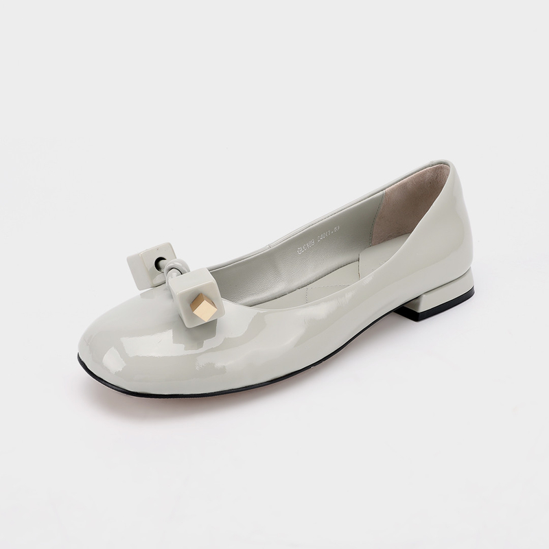 Rijst grijze vierkante gesp dames casual platte schoenen, comfortabele platte damesschoenen